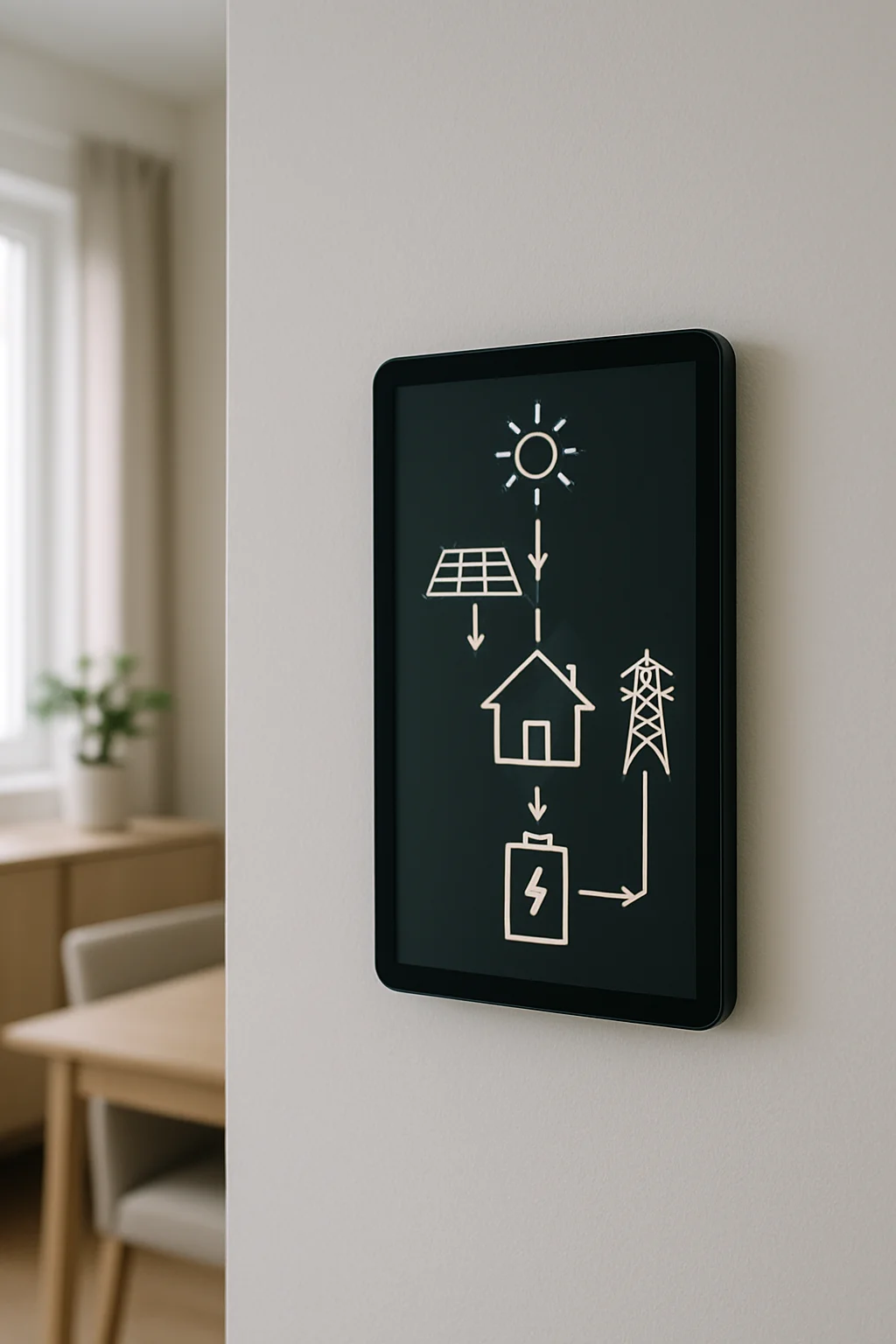 Modernes Smart-Home-Display mit Energiefluss-Visualisierung