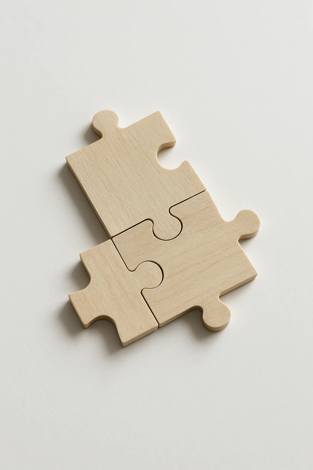 Drei Puzzle-Teile passen ineinander auf weissem Untergrund