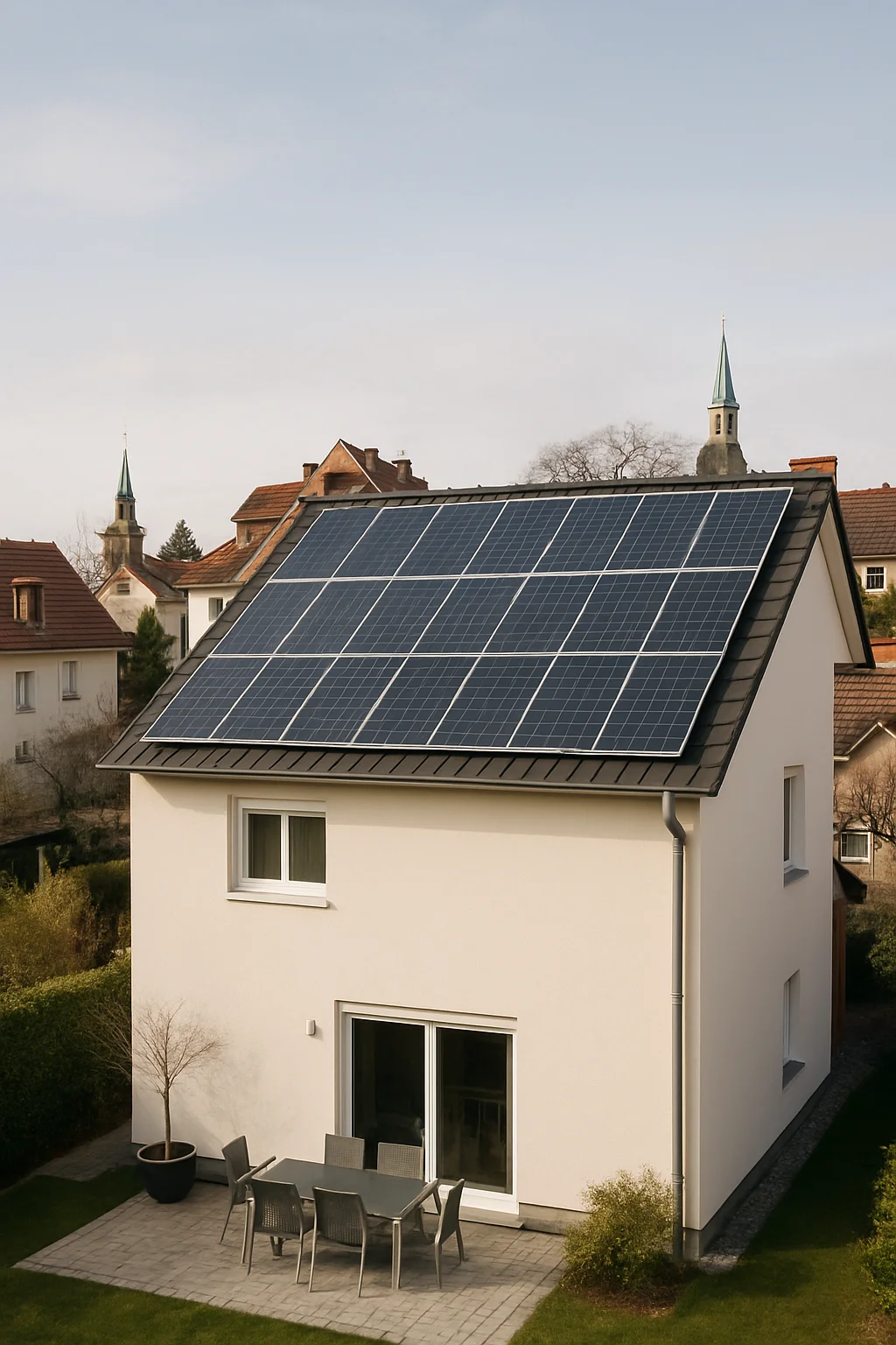 PV-Anlage auf Wohnhaus in einem Karlsruheer Wohngebiet