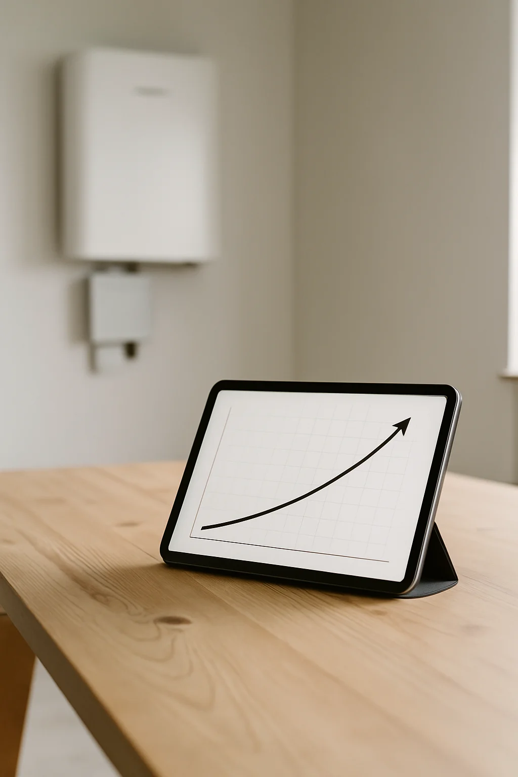 Aufsteigender Liniendiagramm-Verlauf auf Tablet-Bildschirm
