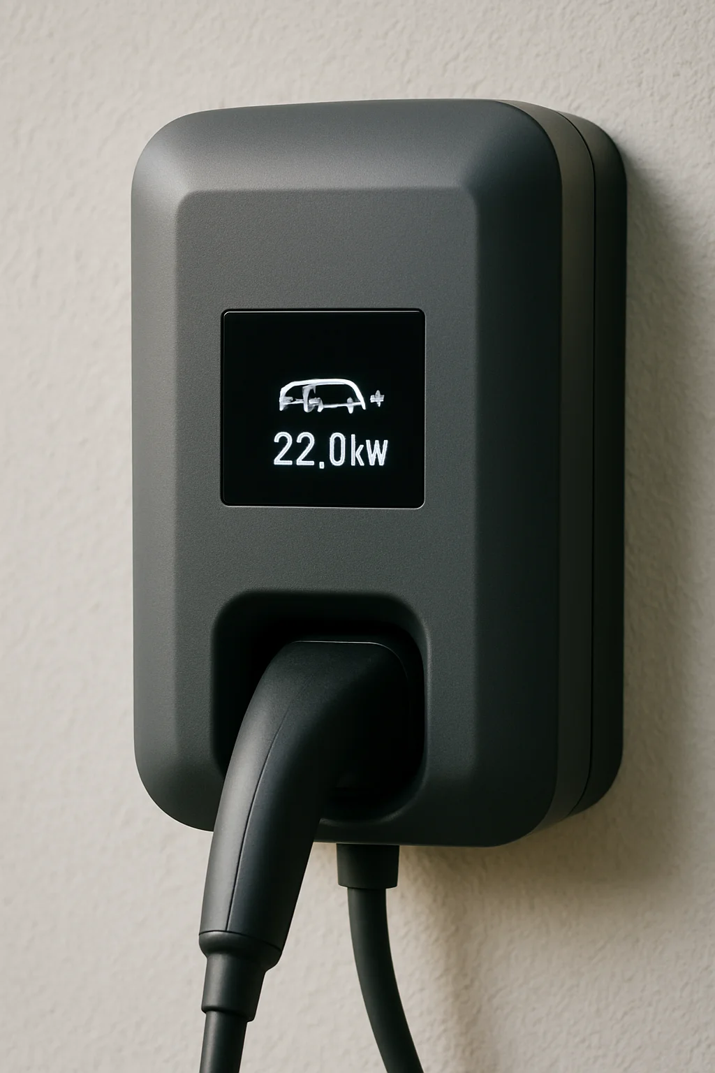 Display einer 22-kW-Wallbox mit aktueller Ladeleistung